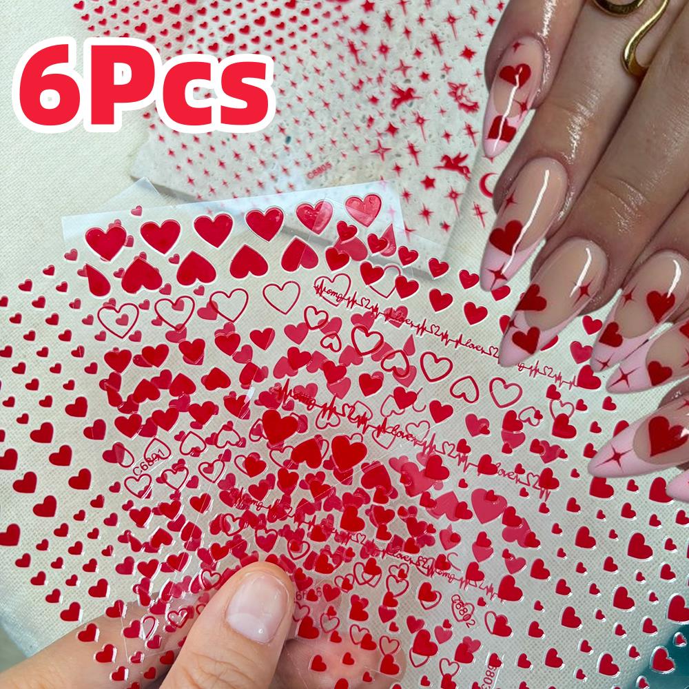 Nail Art Valentines Day - 6Pcs/Set Stiker Kuku Hari Valentine Bentuk