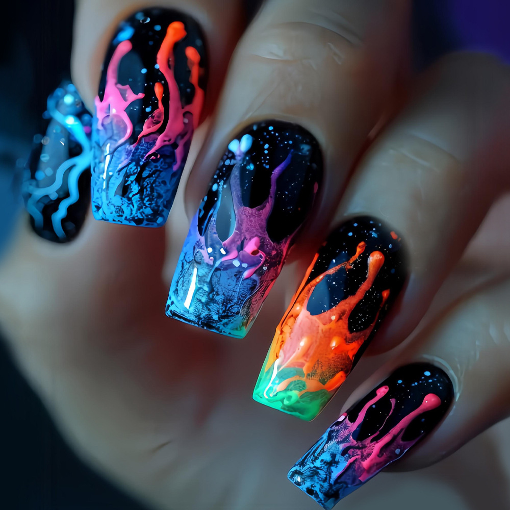 Nail Art Orange - Kuku palsu ukuran sedang untuk wanita