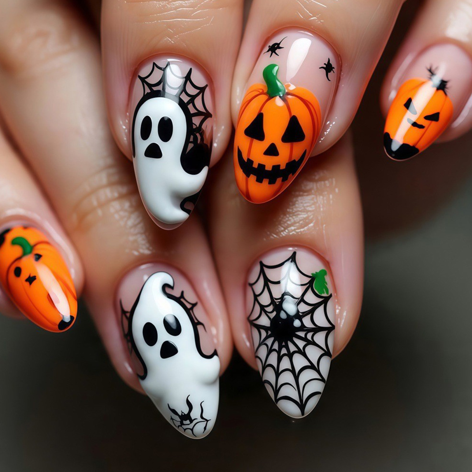 Nail Art Press On - 24pcs Kuku Palsu Halloween Motif Hantu,