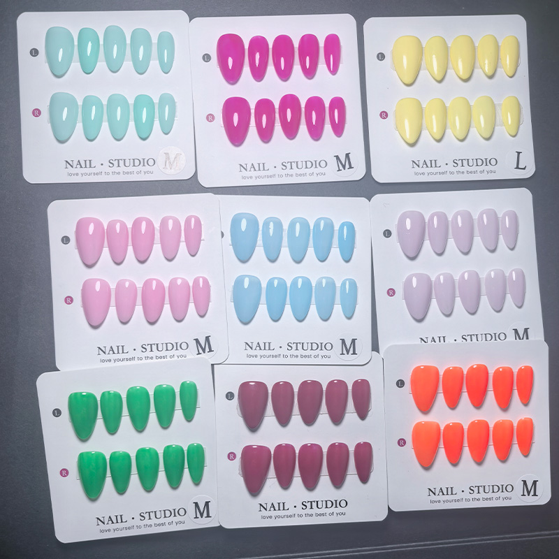 Nail Art Orange - 10pcs Kuku Palsu Almond Press-on Buatan