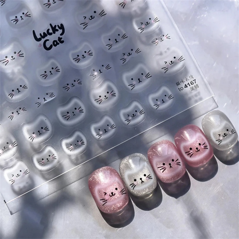 Nail Art Orange - Stiker Kuku Relief Embossed Motif Kucing,