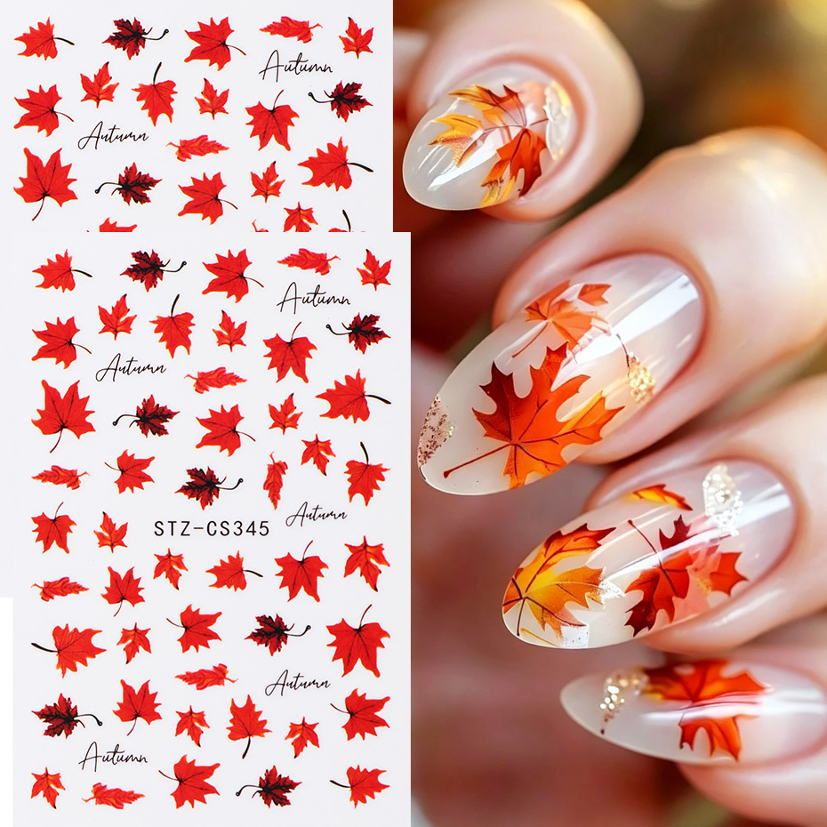 2 Buah Stiker Seni Kuku Daun M - Nail Art Orange ulasan dan harga
