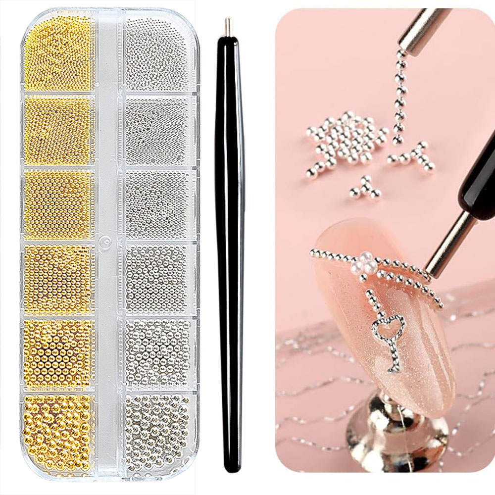 12Grid emas/perak Mini Caviar  - Nail Art Valentines Day ulasan dan harga