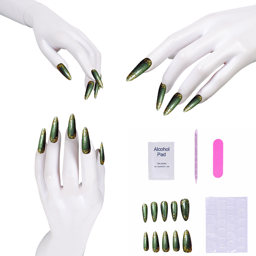 Kuku Palsu Hijau dengan Aksen  - Nail Art Press On ulasan dan harga