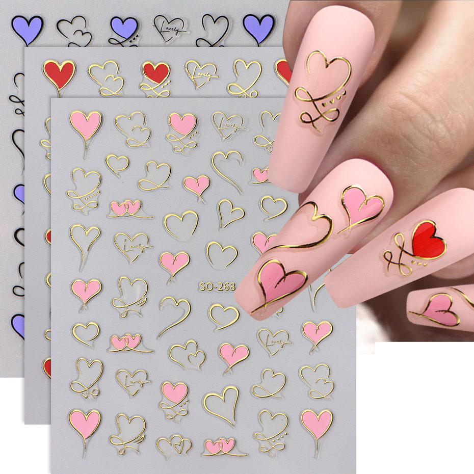 3 buah Y2K stiker hati garis g - Nail Art Valentines Day ulasan dan harga