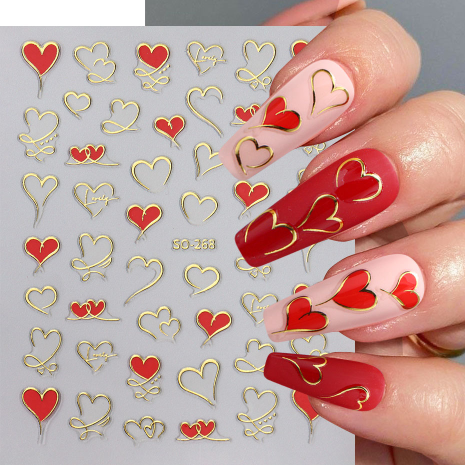 3 buah Y2K stiker hati garis g - Nail Art Valentines Day ulasan dan harga